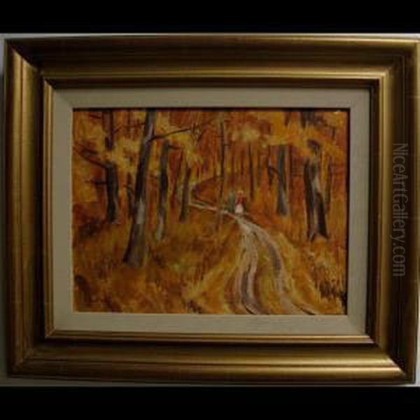 Couple Walking Through Forest Oil Painting by David Seaton Smith
