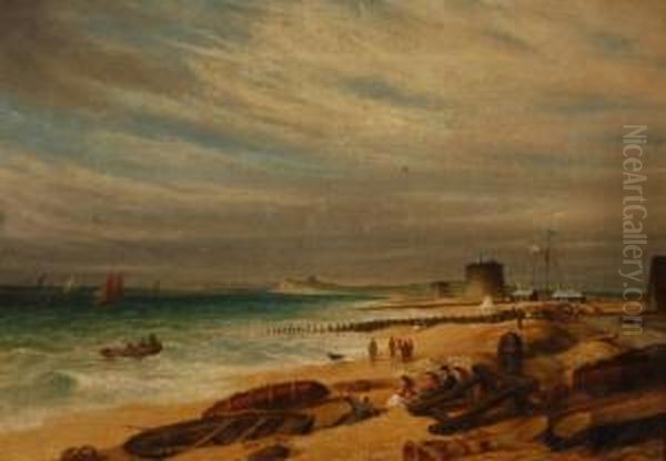 Kent/sussex Coastal Views With Martello Towers And Shipwreck Oil Painting by David Seaton Smith