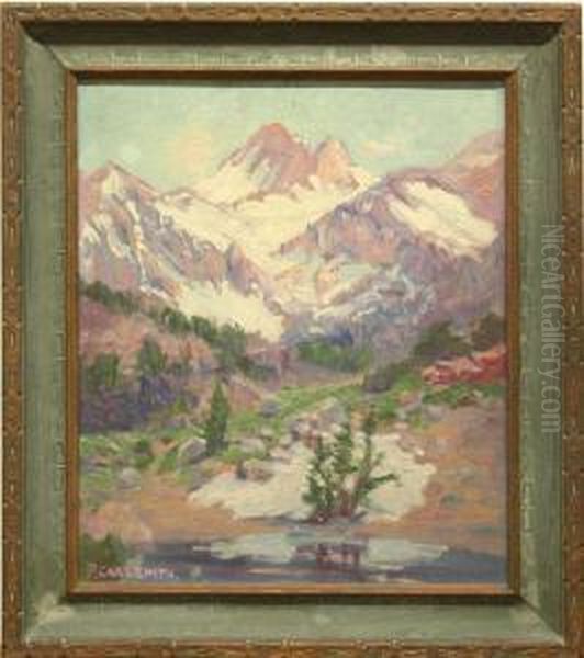 Mountains With Snow Capped Peaks And Lake Oil Painting by Frederick Carl Smith
