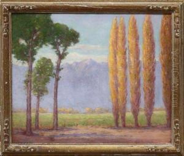 'owens Valley Near Bishof Calif. - Poplars And Mt. Tam,'' Oil Painting by Frederick Carl Smith