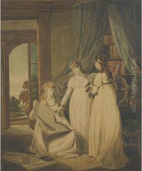 Property From A Philadelphia Collection
 

 
 
 

 
 Three Young Women In An Interior Oil Painting by John Rubens Smith