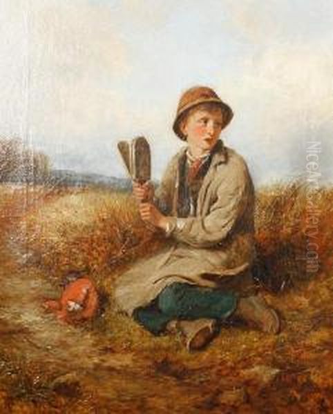 Boy In A Field With A Bird Scarer Oil Painting by John Wells Smith