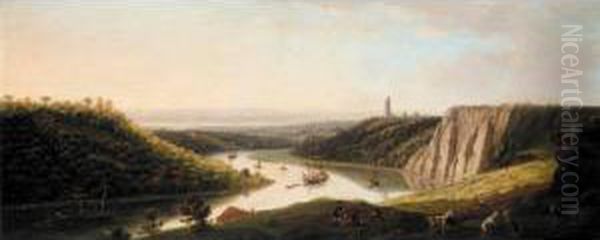 View Of Shipping On The River Avon From Durdham Down, Near Bristol Oil Painting by Thomas Smith