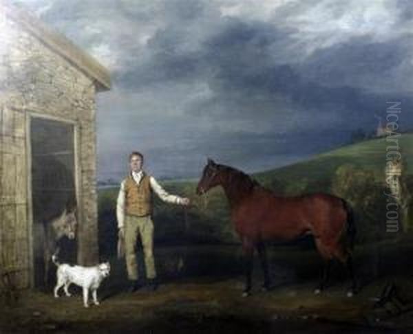 Stable Boy With Horse, Donkey And Dog Oil Painting by Smith, William