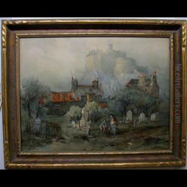 Gentlemen In Graveyard, Below Edinburgh Castle Oil Painting by William St. Thomas Smith