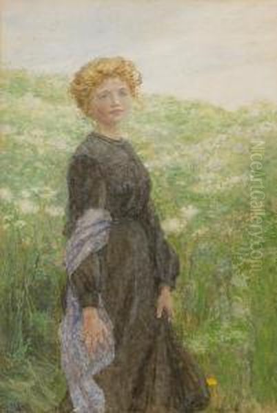 Girl In A Meadow Oil Painting by Minnie Smythe
