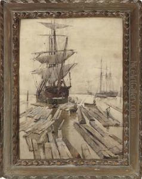 Loggers At Work In An Estuary Oil Painting by Minnie Smythe