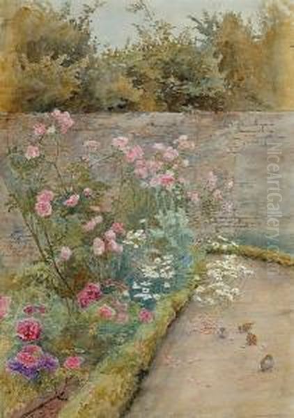 A Rose Border Oil Painting by Minnie Smythe