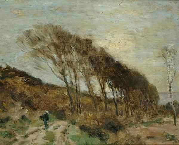 Figure In A Windy Landscape Oil Painting by Minnie Smythe