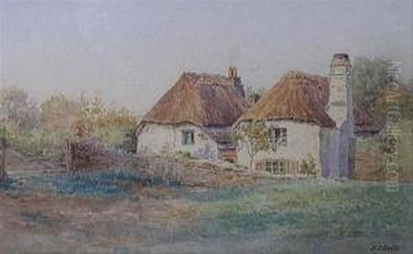 A Thatchedcottage Oil Painting by Frederick John Snell
