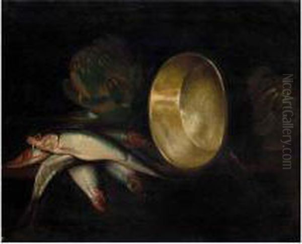 Natura Morta Con Pesci E Bacile In Rame Oil Painting by Lodovico Soardi