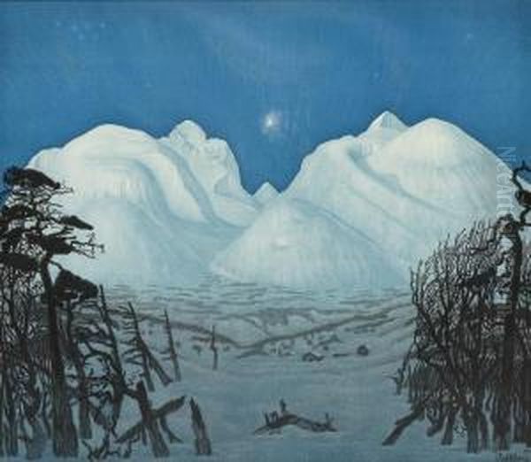 Winter Night Inrondane Oil Painting by Harald Oscar Sohlberg