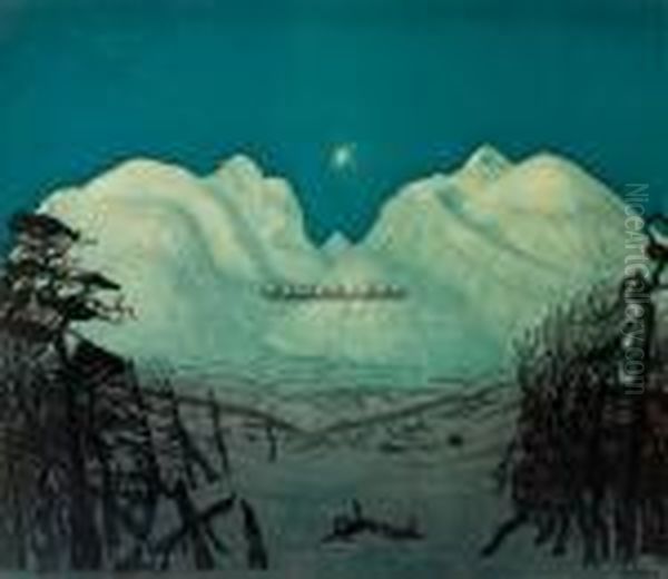 Vinternatt I Fjellene Oil Painting by Harald Oscar Sohlberg