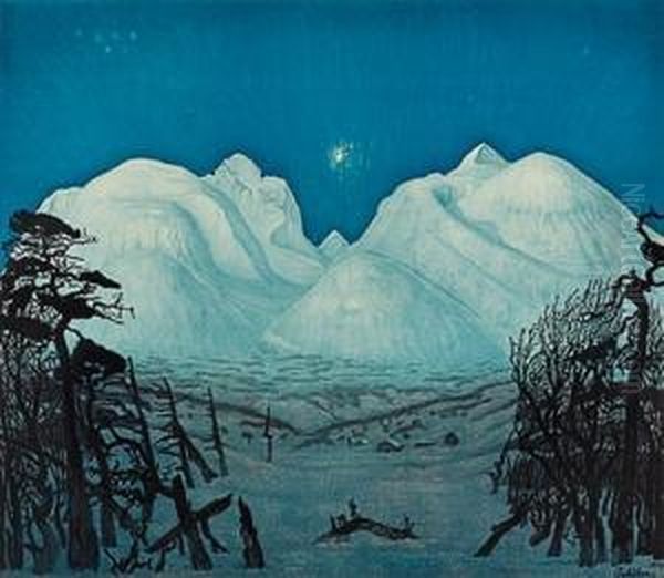 Winter Night Atrondane 1917 Oil Painting by Harald Oscar Sohlberg