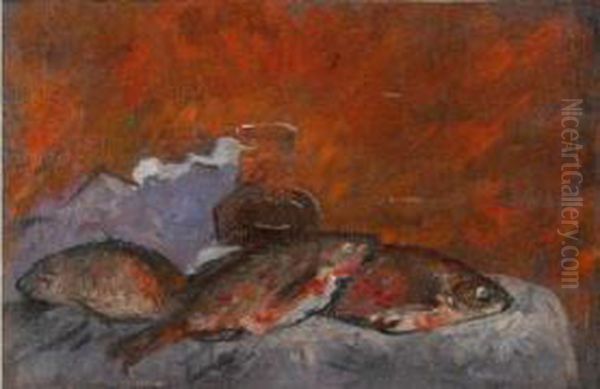 Still Life With Fish Oil Painting by Mikhail Ksenofontov. Sokolov