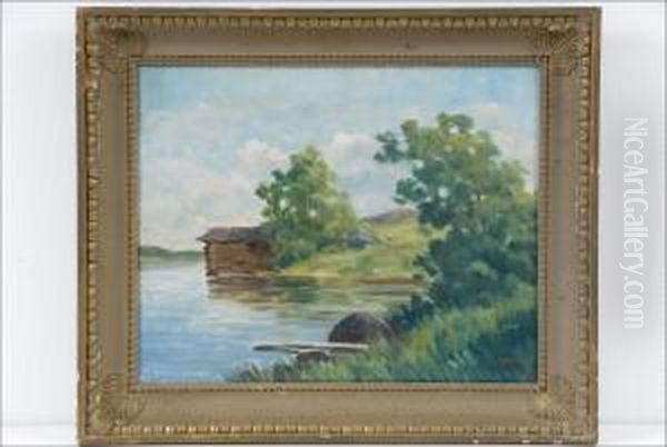 Rantamaisema - Strandlandskap Oil Painting by Uuno Soldan