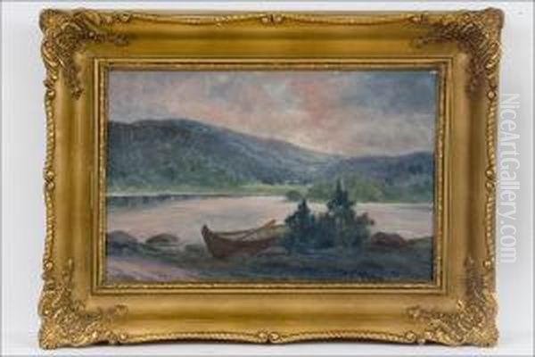 Vene Rannassa - Bat Vid Strand. Oil Painting by Uuno Soldan