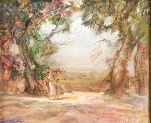 Paesaggio Con Figure Oil Painting by Giorgio Soldaticz
