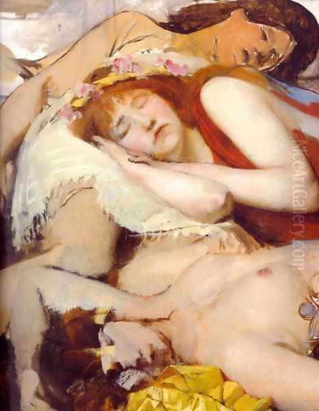 Exhausted Maenides after the Dance Oil Painting by Sir Lawrence Alma-Tadema