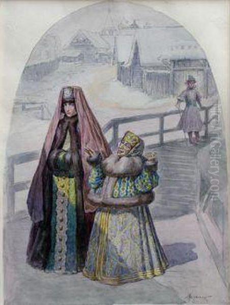 Promenade En Hiver Oil Painting by Sergei Solomko