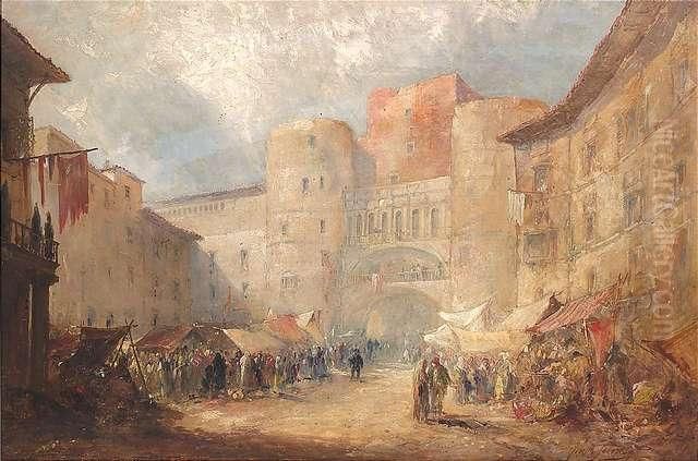 Hustle And Bustle On The Main Place Of An Oriental Town Oil Painting by Solomon Joseph Solomon
