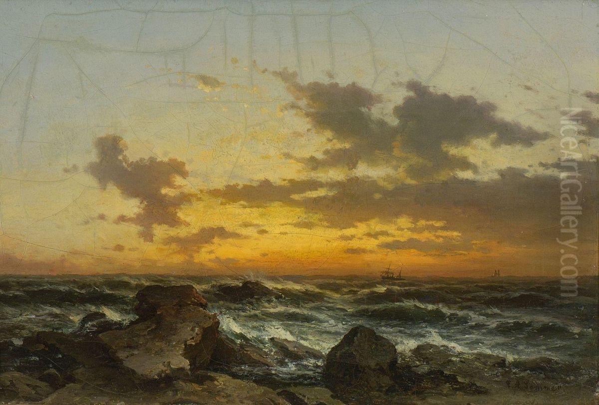 Sonnenuntergang An Felsiger Meereskuste Oil Painting by Carl August Sommer