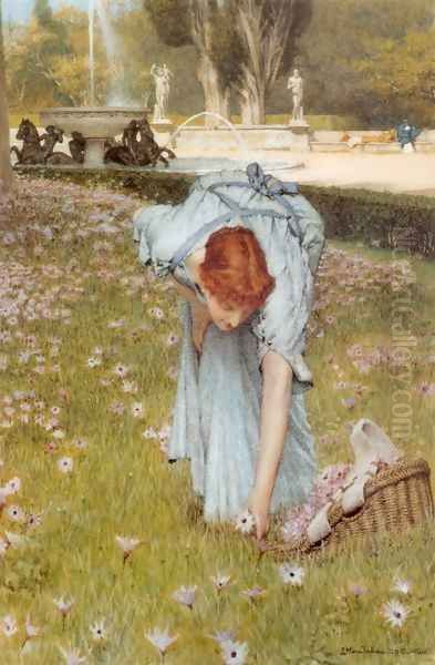 Flora (or Spring in the Gardens of the Villa Borghese) Oil Painting by Sir Lawrence Alma-Tadema