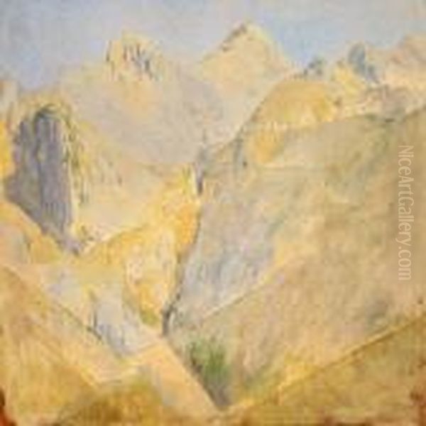 Italian Mountain Landscape Oil Painting by Jorgen Valentin Sonne