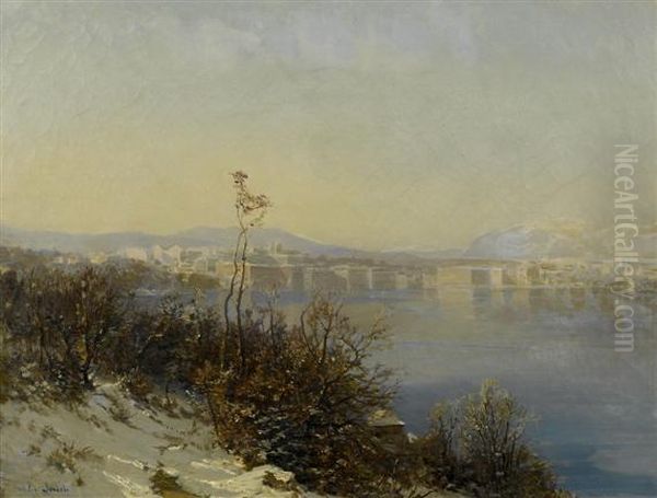 View Of Geneva From Cologny Oil Painting by Eugene Etienne Sordet