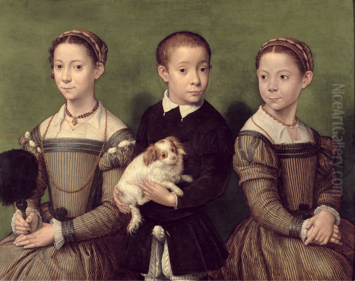Two Sisters and a Brother of the Artist Oil Painting by Sofonisba Anguissola