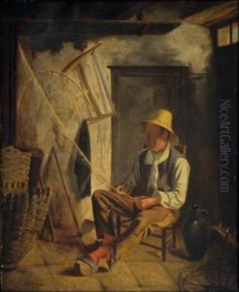Fisherman Mending A Net Oil Painting by Albert Sorkau
