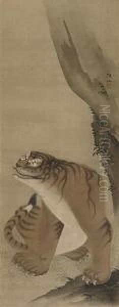 Tiger Oil Painting by Mori Shusho, Dit Sosen