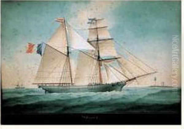 Portrait Du Brick Le Phenix Passant Le Phare De L'entree De Marseille Oil Painting by Paul Soulies