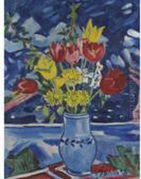 Still Life Of Flowers In A Vase Oil Painting by Vaclav Spala