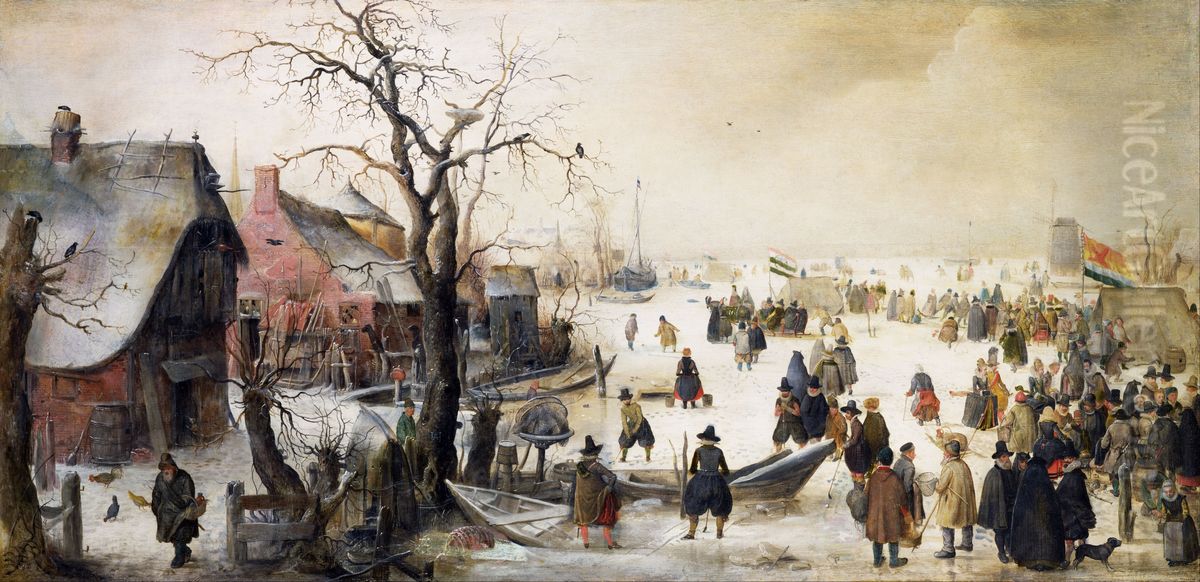 Winter Scene On A Canal Oil Painting by Hendrick Avercamp