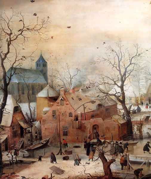 Winter Landscape with Skaters (detail) Oil Painting by Hendrick Avercamp