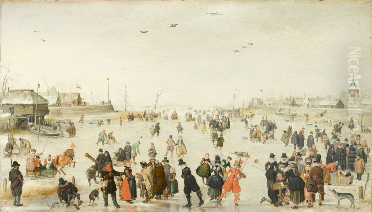 Winter Scene on a Frozen Canal Oil Painting by Hendrick Avercamp