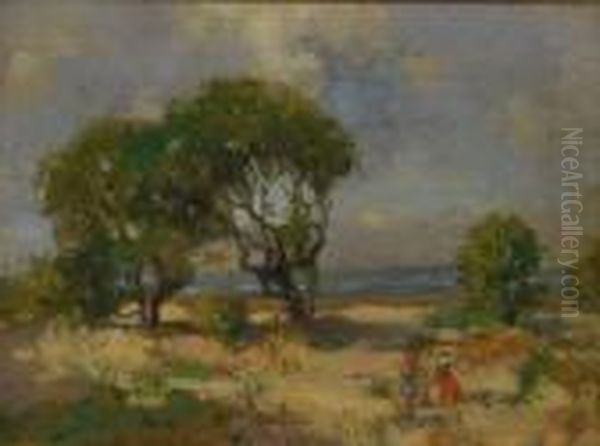 Children In The Dunes At Yellowcraigs, East Lothian Oil Painting by John Guthrie Spence-Smith