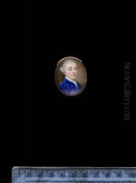 A Gentleman, Wearing Blue Coat And Powdered Wig Worn Oil Painting by Gervase Spencer