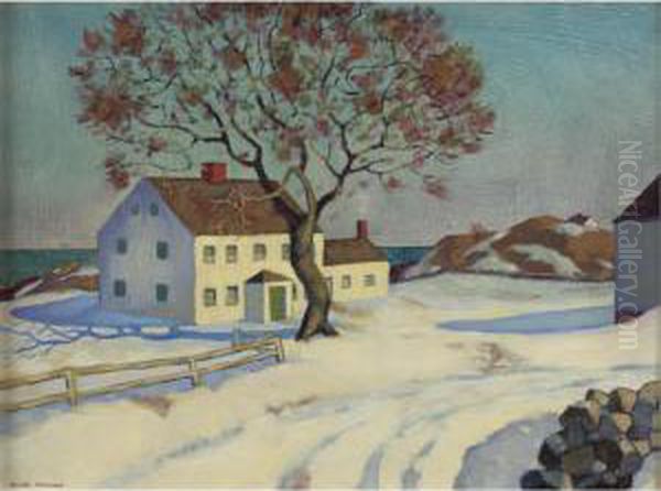 New England House In Winter Oil Painting by Niles Spencer