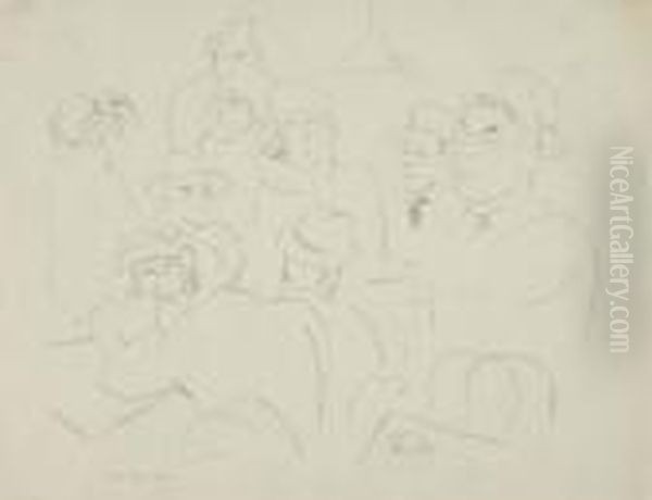 Figures At A Bar Oil Painting by Niles Spencer