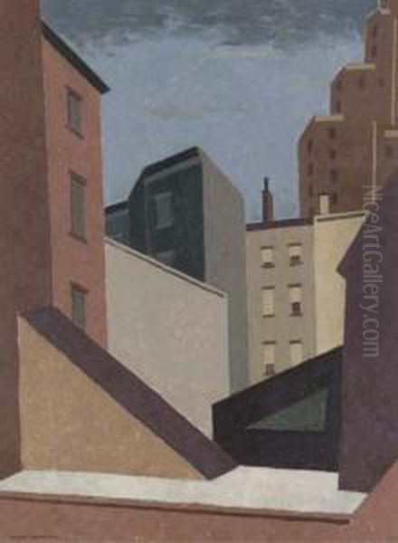 Behind The Square Oil Painting by Niles Spencer