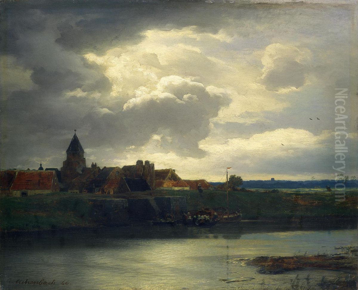 Landscape with a River Oil Painting by Andreas Achenbach