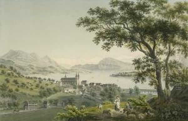 Blick Auf Luzern Und Den Vierwaldstattersee. Oil Painting by Johann Jakob Sperli