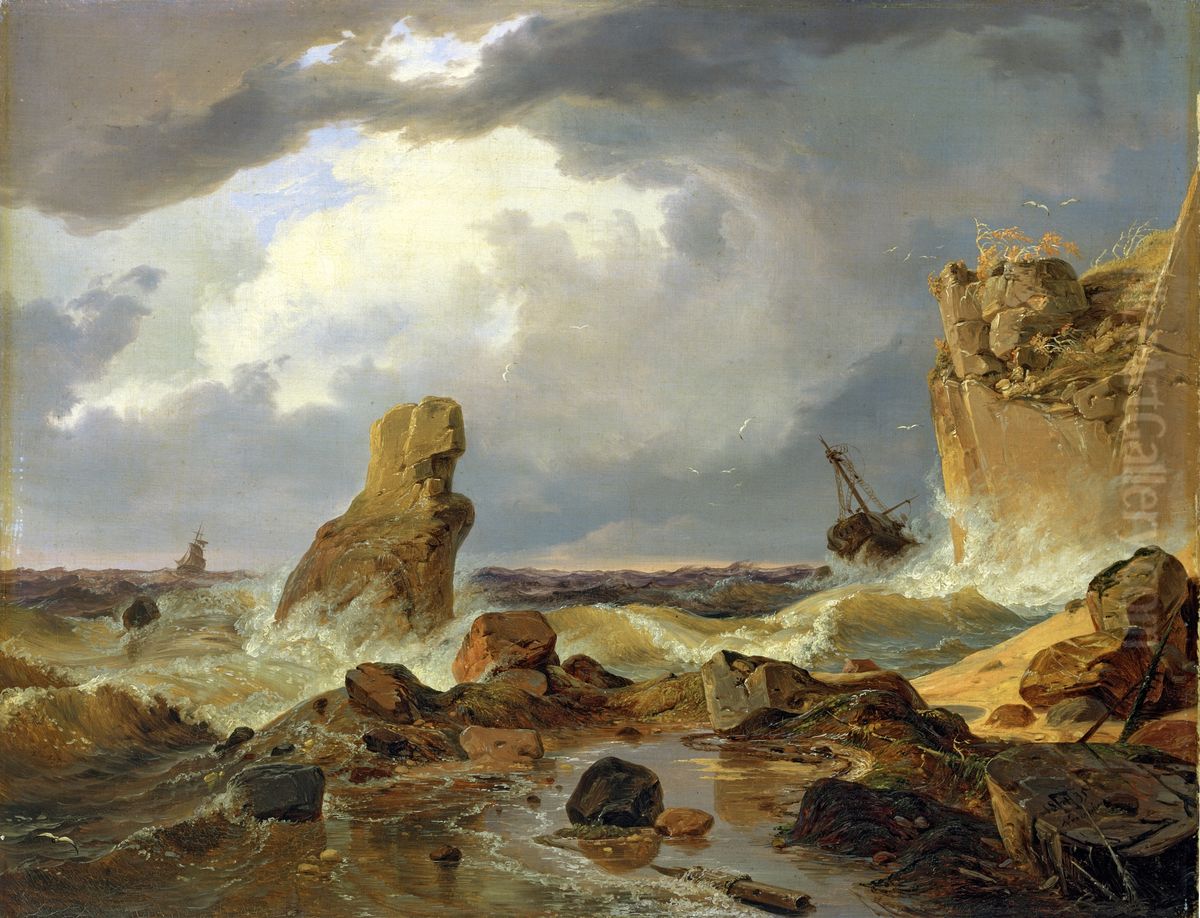 Surf on a Rocky Coast Oil Painting by Andreas Achenbach