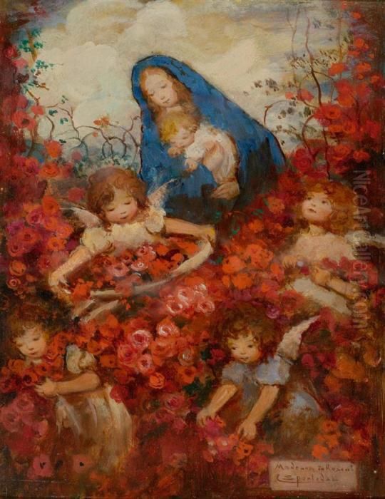 Madonna In Rosen Oil Painting by Clara Sporleder
