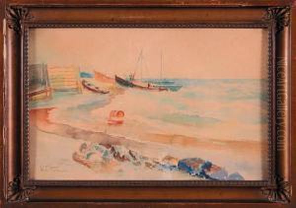 Lodzie Przy Brzegu Oil Painting by Wladyslaw Stachowski