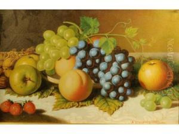 Still Life Of Grapes, Apples, Strawberries And Another Fruit Oil Painting by Alexander Stanesby