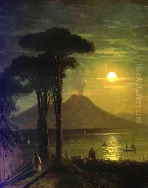 The Bay of Naples at moonlit night Vesuvius Oil Painting by Ivan Konstantinovich Aivazovsky