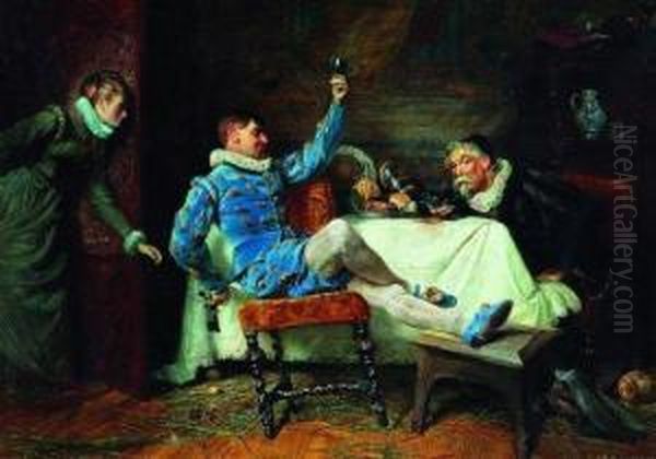 When The Wine Is In Wit Out Oil Painting by Charles Joseph Staniland